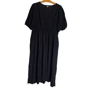 Old Navy Eyelet Midi Dress Short Sleeve Smocked Waist Black Whimsygoth Size XL